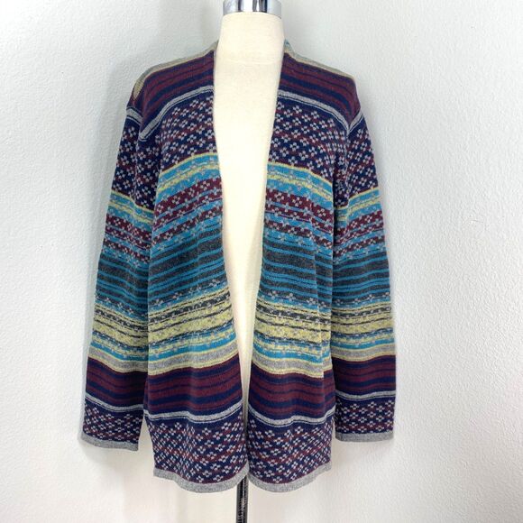 Cold Water Creek Wool Cardigan Sweater 1X 18 Fair Isle Open Front Dark Academia - Picture 1 of 10
